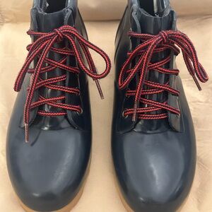 Lands' End Navy Lace-Up Boots with Red Laces